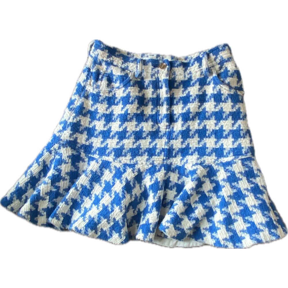 Sandro Sixtine Houndstooth Bouclé Tweed Mini Skirt Blue White Small 4 - Picture 8 of 12